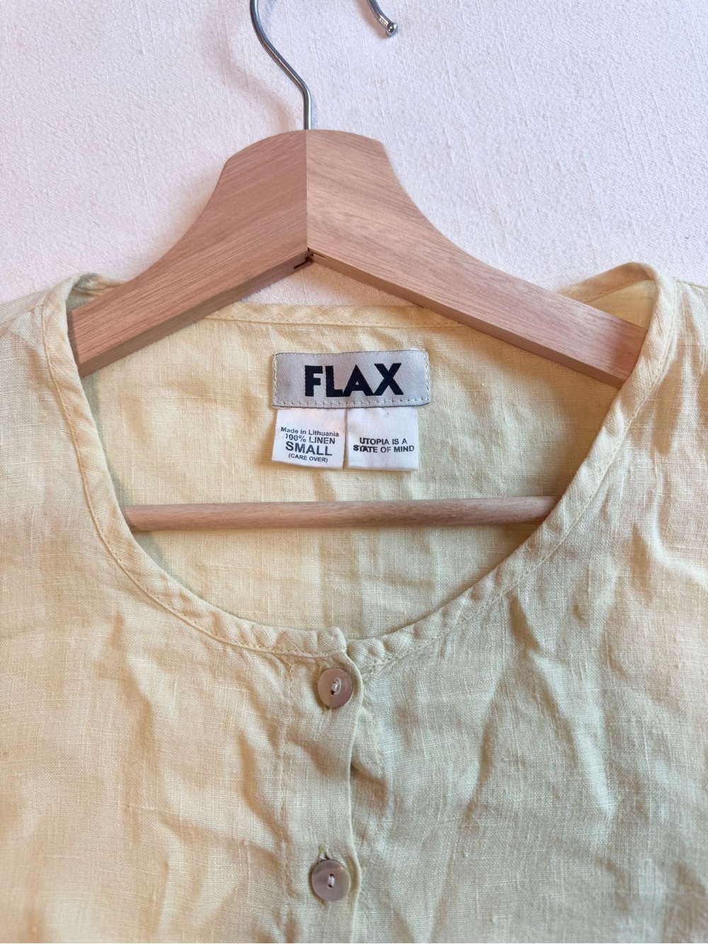 Flax Pale Yellow Linen Button-Front Top - Picture 3 of 5